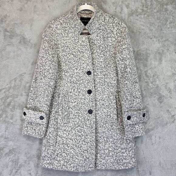 Lucky Brand Coat Womens Size XS Gray Wool Blend Boucle Tweed Button Front Lined - Picture 1 of 14